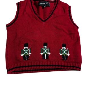Andrew Fezza Red Sweater Vest with Toy Soldier Design